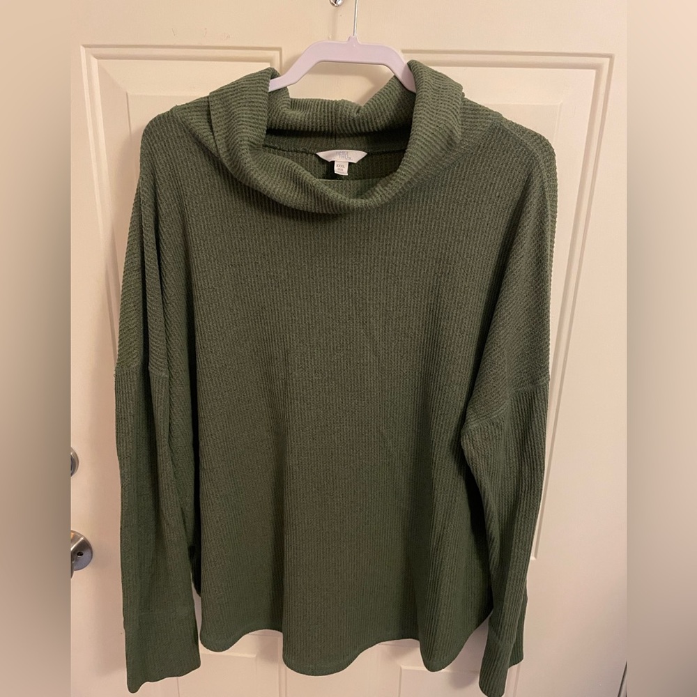 Women’s Plus Waffle Knit Cowl Neck Sweater